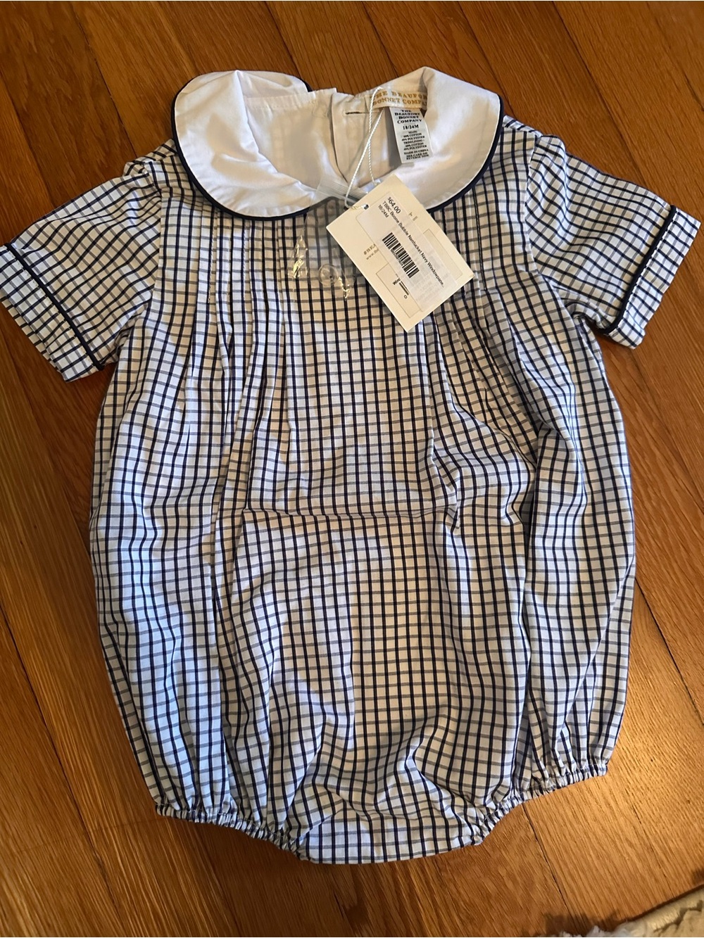 The Beaufort Bonnet Company Navy and White Check Peter Pan Collar Baby Bubble
